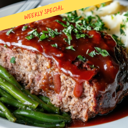 Homestyle Meatloaf, Mashed Potatoes, Green Beans
