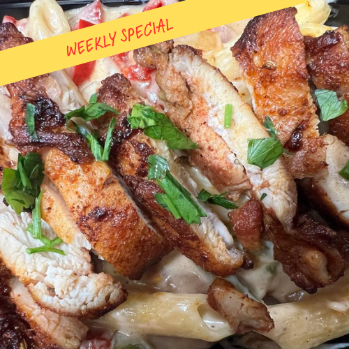 Blackened Chicken with Penne Pasta Alfredo