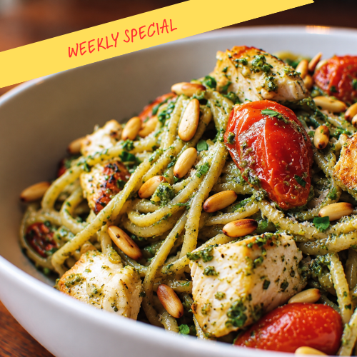 Creamy Pesto Alfredo Linguine with Italian Herb Chicken