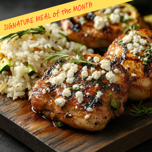 Greek Chicken with Feta Lemon Dill Rice & Roasted Zucchini