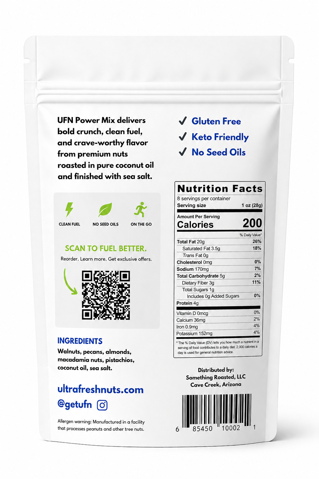Nutritional label and ingredients list on a white background