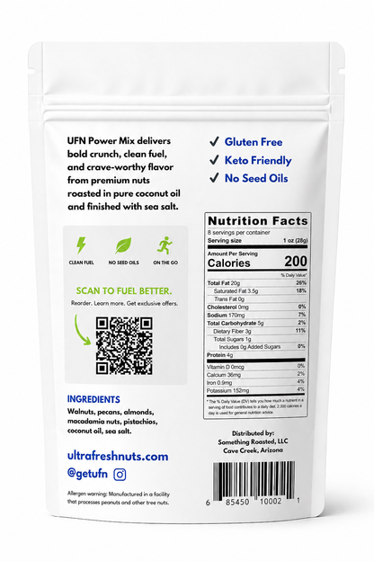 Nutritional label and ingredients list on a white background